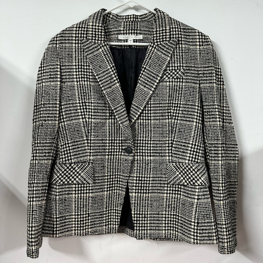 Veronica Beard Black and White Glen Plaid Blazer